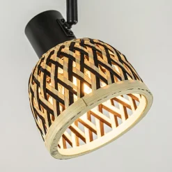 2-Lichts plafond/wandlamp zwart met bamboe kappen