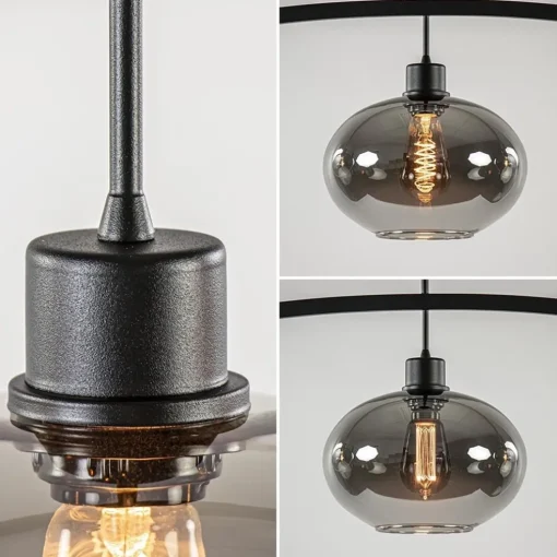 3-Lichts retro hanglamp zwart met smoke glas
