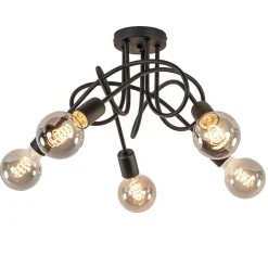 5-Lichts retro plafondlamp mat zwart