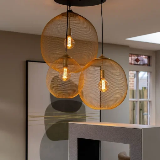 3-Lichts ronde hanglamp goud/mat zwart
