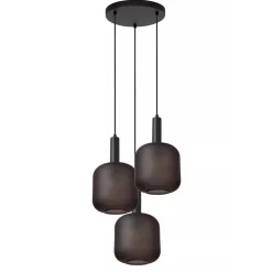 3-Lichts ronde hanglamp mat zwarte glazen kappen