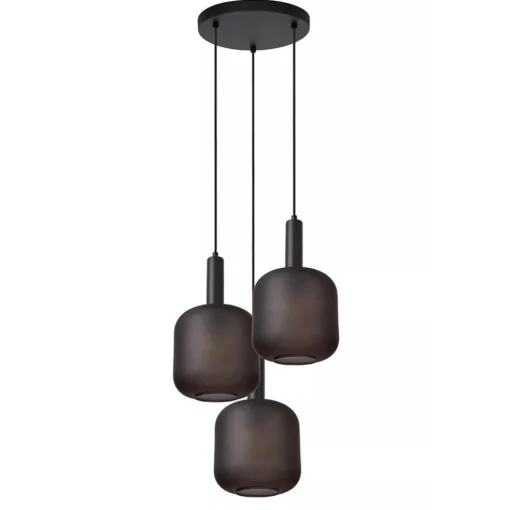 3-Lichts ronde hanglamp mat zwarte glazen kappen