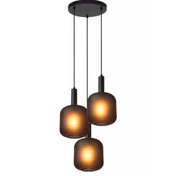 3-Lichts ronde hanglamp mat zwarte glazen kappen