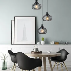 3-Lichts ronde hanglamp met zwarte draadkappen