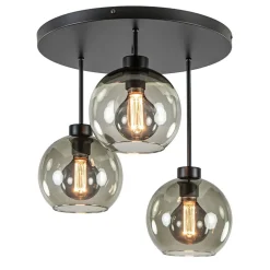 3-Lichts ronde plafondlamp met smoke glazen bollen
