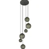 6-Lichts vide hanglamp smoke glas met reliëf