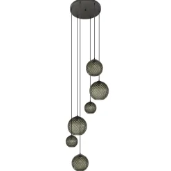 6-Lichts vide hanglamp smoke glas met reliëf