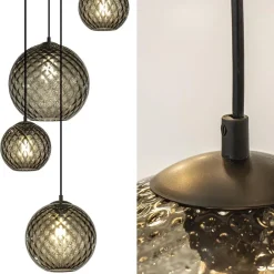 6-Lichts vide hanglamp smoke glas met reliëf