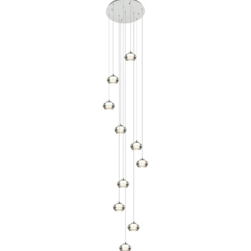 10-Lichts videlamp chroom/smoke glas inclusief dimbaar LED