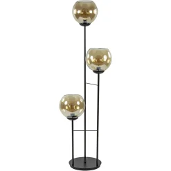 3-Lichts vloerlamp mat zwart met amber glazen bollen