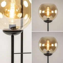 3-Lichts vloerlamp mat zwart met amber glazen bollen