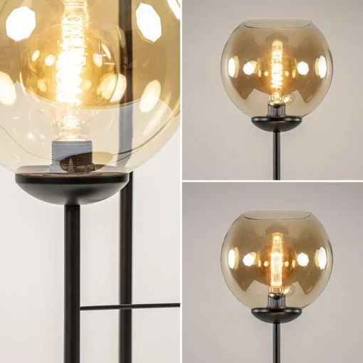 3-Lichts vloerlamp mat zwart met amber glazen bollen
