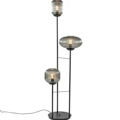 3-Lichts vloerlamp met smoke glazen kappen reliëf