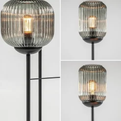3-Lichts vloerlamp met smoke glazen kappen reliëf