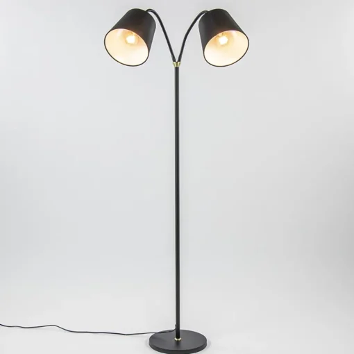 2-Lichts vloerlamp zwart/goud met flexibele armen