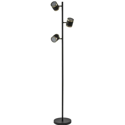 3-Lichts vloerlamp zwart/goud met dimbare spots