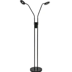 2-Lichts vloer/leeslamp zwart met dimbaar LED