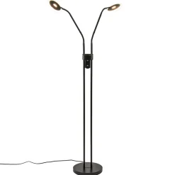 2-Lichts vloer/leeslamp zwart met dimbaar LED