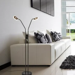 2-Lichts vloer/leeslamp zwart met dimbaar LED