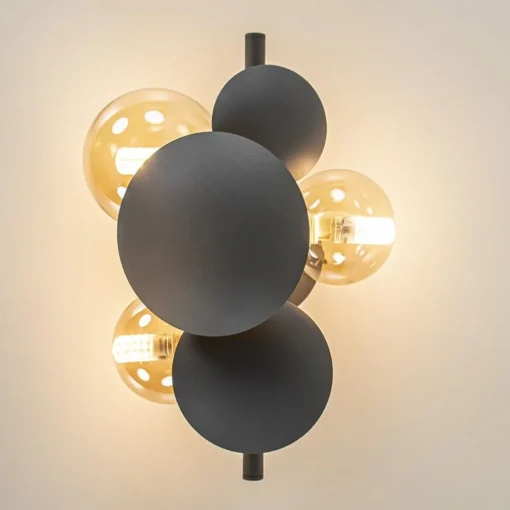 3-Lichts wandlamp grijs/goud met amber glas