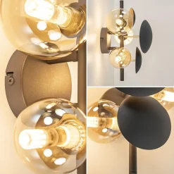 3-Lichts wandlamp grijs/goud met amber glas