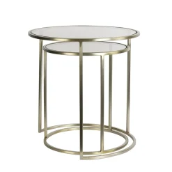 Light and Living bijzettafel Duarte set van 2 goud met bruin glas