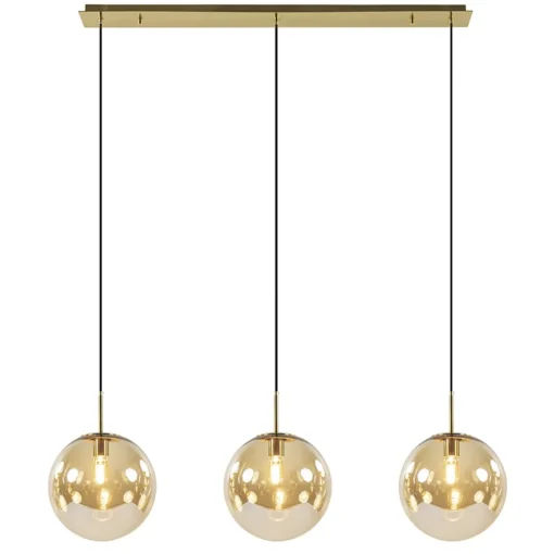 Light and Living hanglamp Medina 3L goud met amber glas