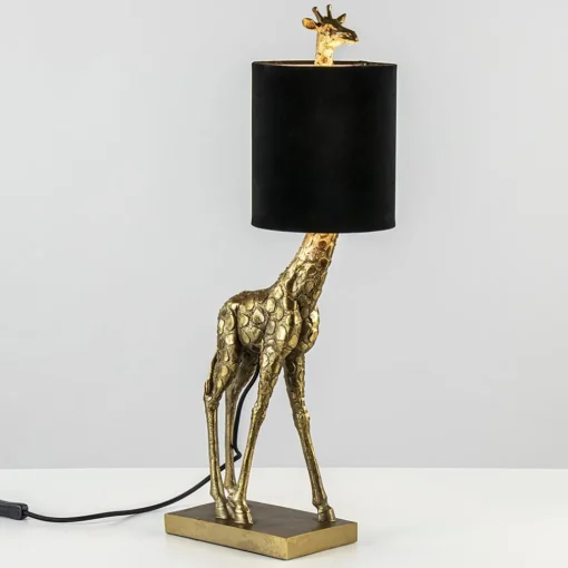 Light and Living tafellamp Giraffe klein antiek brons/velvet zwart