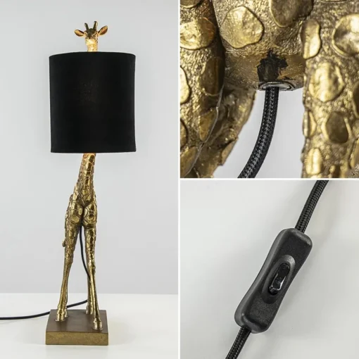 Light and Living tafellamp Giraffe klein antiek brons/velvet zwart