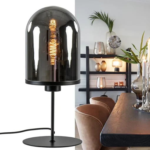 Light and Living tafellamp Maverick zwart met smoke glas