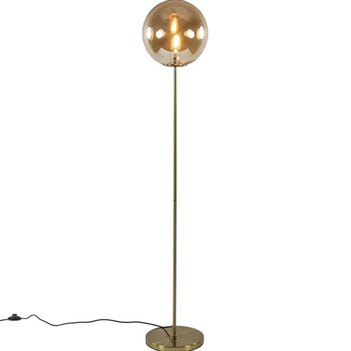 Light and Living vloerlamp Medina goud met amber glas