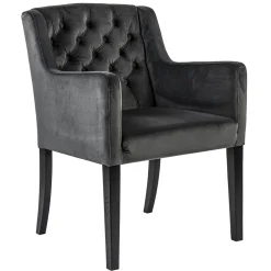 Luxe armstoel velvet mid grey met zwarte eiken poot