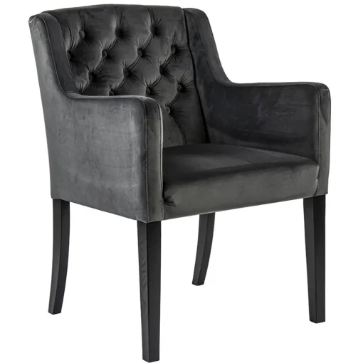 Luxe armstoel velvet mid grey met zwarte eiken poot