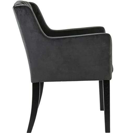Luxe armstoel velvet mid grey met zwarte eiken poot