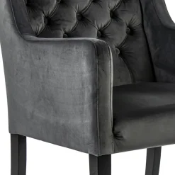 Luxe armstoel velvet mid grey met zwarte eiken poot