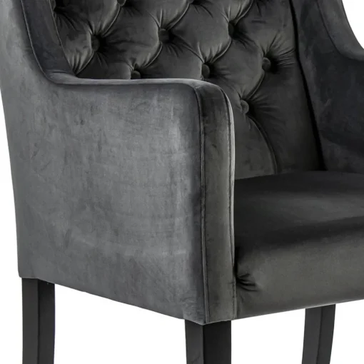 Luxe armstoel velvet mid grey met zwarte eiken poot
