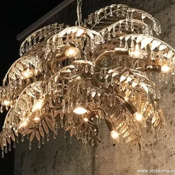 Luxe eettafelhanglamp palm oud zilver