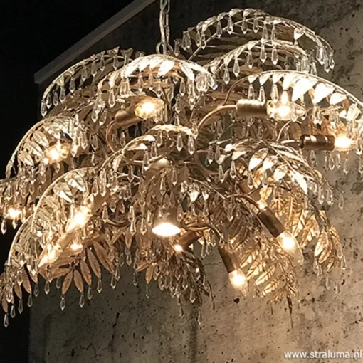 Luxe eettafelhanglamp palm oud zilver