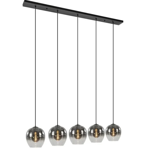 Luxe 5-lichts eettafelhanglamp smoke glas met verloop
