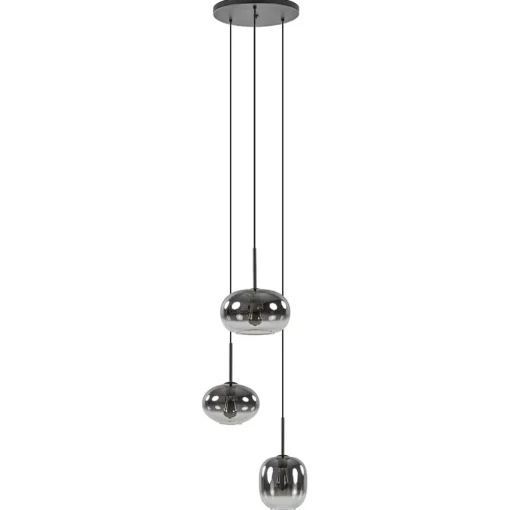 Luxe 3-lichts hanglamp rond met smoke glazen kappen