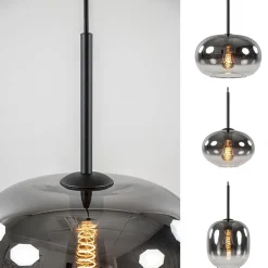 Luxe 3-lichts hanglamp rond met smoke glazen kappen
