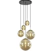 Luxe 5-lichts videlamp messing met amber glazen bollen