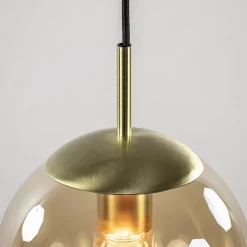 Luxe 5-lichts videlamp messing met amber glazen bollen