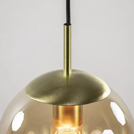 Luxe 5-lichts videlamp messing met amber glazen bollen