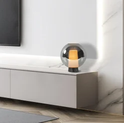 Luxe tafellamp smoke/titanium glas met zwart marmer
