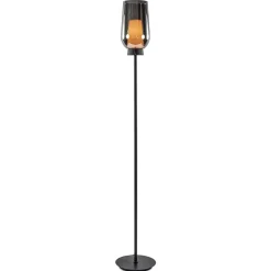 Luxe vloerlamp zwart marmer met smoke glazen kap