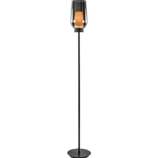 Luxe vloerlamp zwart marmer met smoke glazen kap
