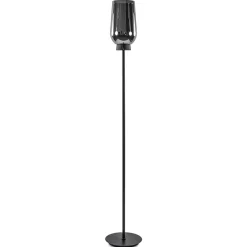 Luxe vloerlamp zwart marmer met smoke glazen kap