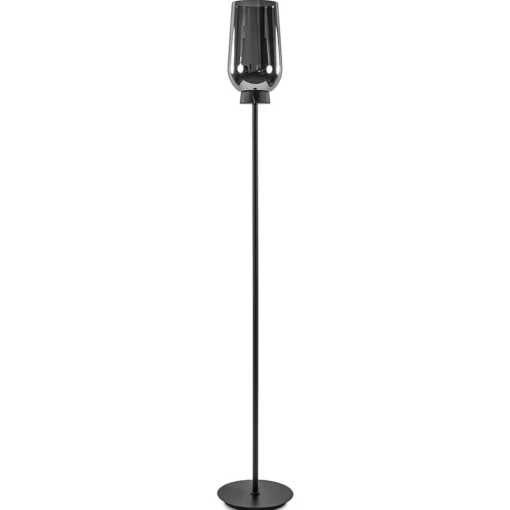 Luxe vloerlamp zwart marmer met smoke glazen kap