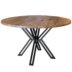 Mango houten eettafel rond met zwarte poot 130 cm
